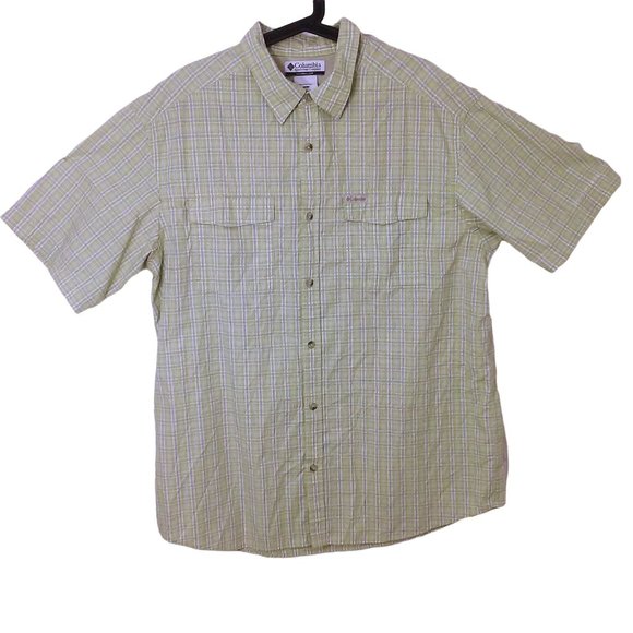 Vintage 90s Columbia Sport PFG Shirt OmniShade -XL Pockets Vented Plaid Green - Picture 1 of 10